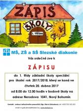 Zobrazit detail akce: Zápis do 1. třídy MŠ, ZŠ a SŠ Slezské diakonie