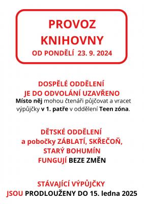 Zobrazit detail akce: Provoz knihovny od pondělí 23. 9.