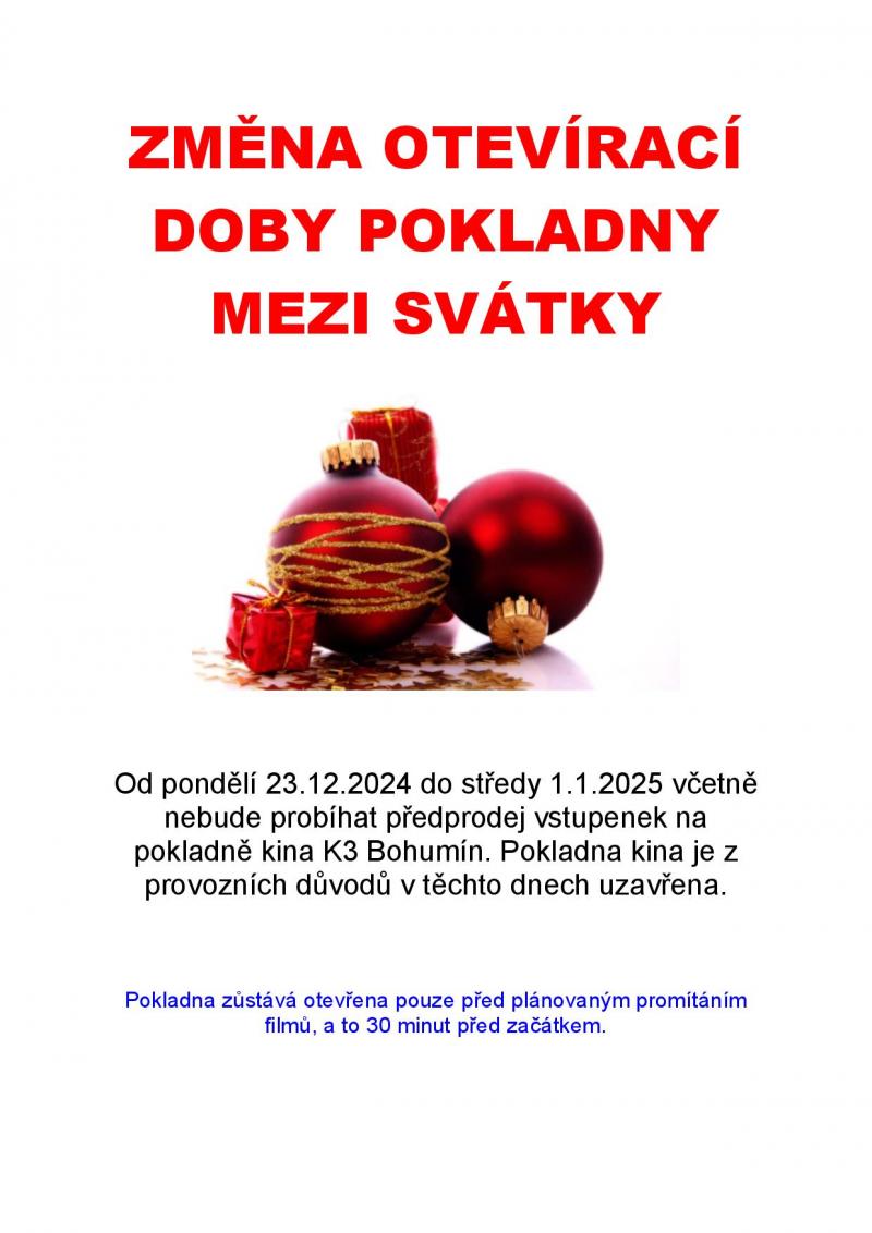 Zobrazit detail akce: Vánoční otevírací doba pokladny