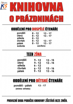 Zobrazit detail akce: Prázdninová otevírací doba knihovny