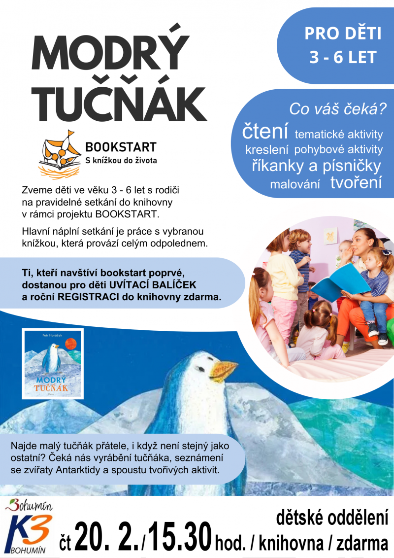 Zobrazit detail akce: BOOKSTART: MODRÝ TUČŇÁK (pro rodiče a děti ve věku 3-6 let)