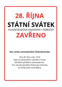 28. října - knihovna zavřená