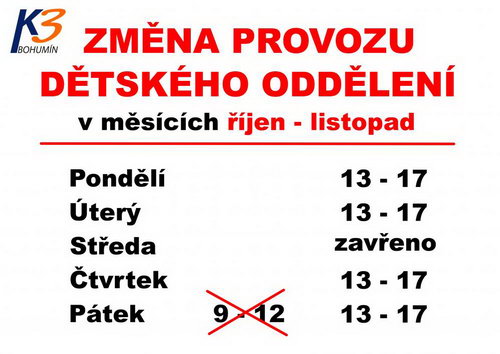 Zobrazit článek - Provoz dětského oddělení v měsících říjen až listopad - ZMĚNA !