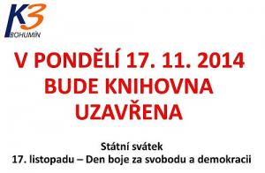 Zobrazit článek - V pondělí 17.11. 2014 bude knihovna UZAVŘENA !