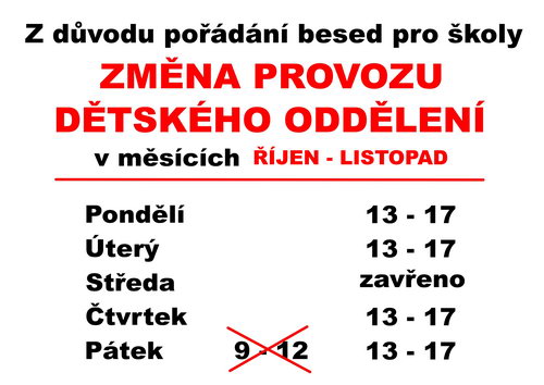 Zobrazit článek - Provoz dětské oddělení v měsících říjen - listopad ZMĚNA!