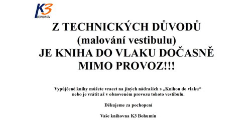 Zobrazit článek - UPOZORNĚNÍ - KNIHA DO VLAKU dočasně mimo provoz