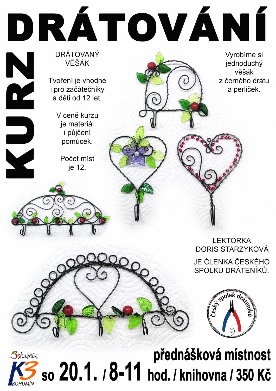 Kurz drátování - drátování z černého drátu - věšák na klíče
